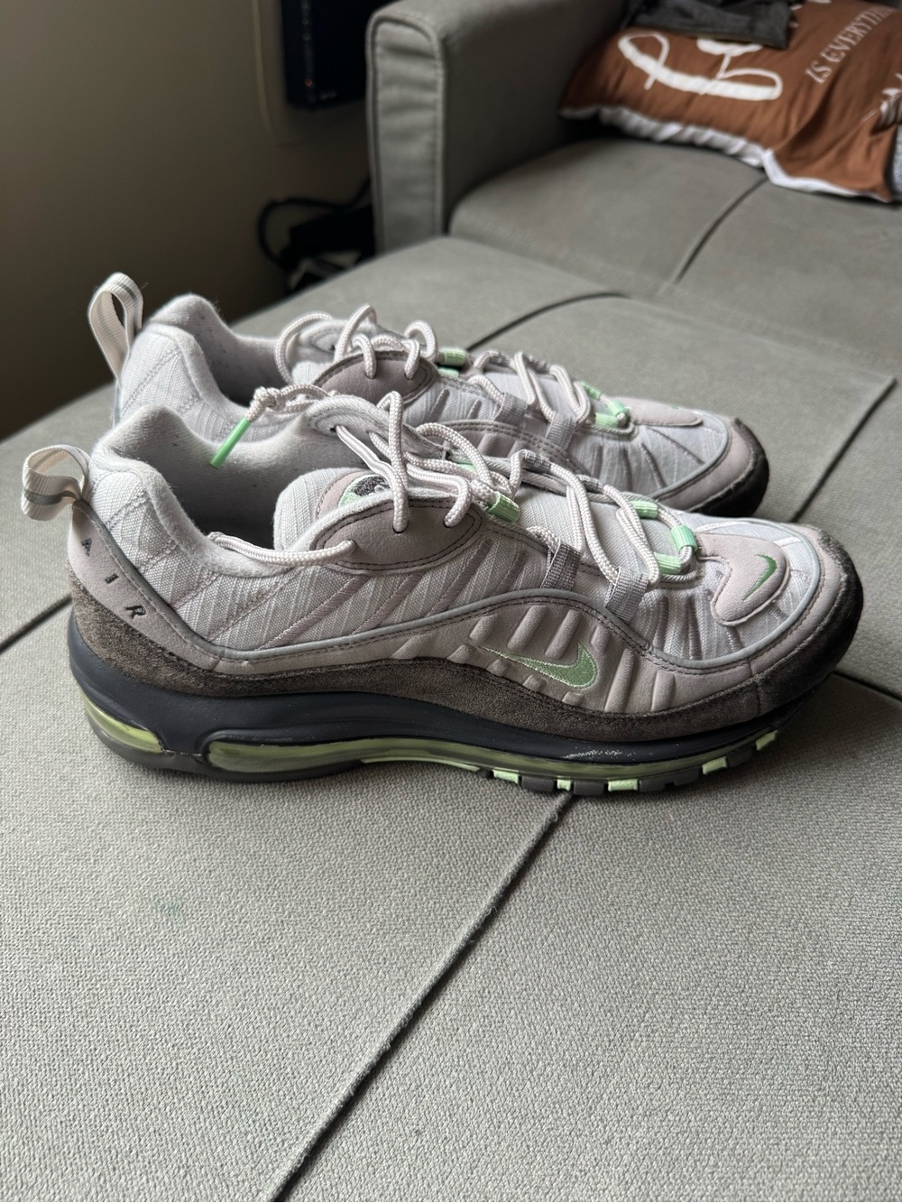Nike Air Max 98 Sneakers in Gray with Mint Green Accents